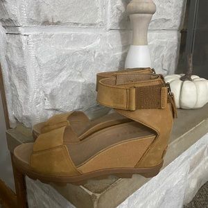 Sorel Joanie II Ankle Wrap leather wedge sandals